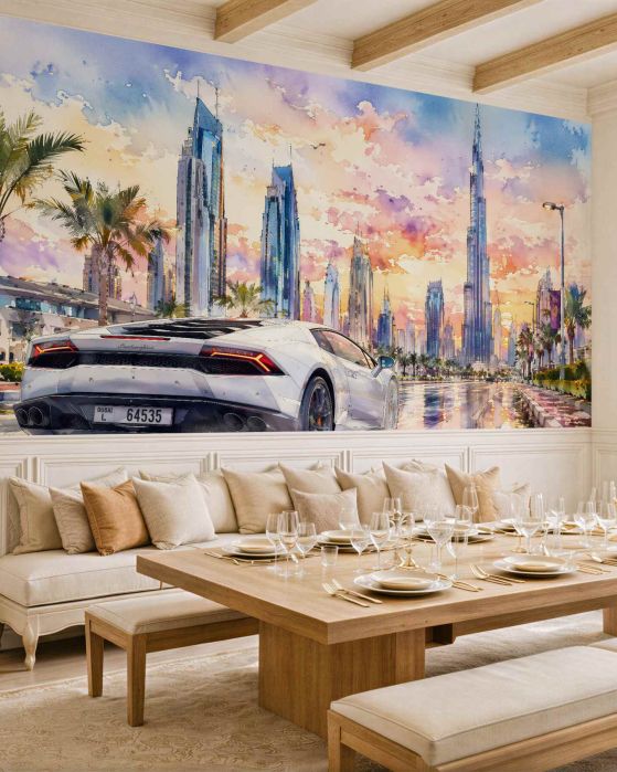 Fototapeta sportowe auto pod dubajskim niebem