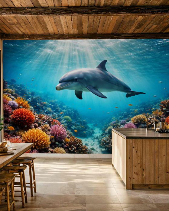 Fototapeta delfin w kolorowej rafie