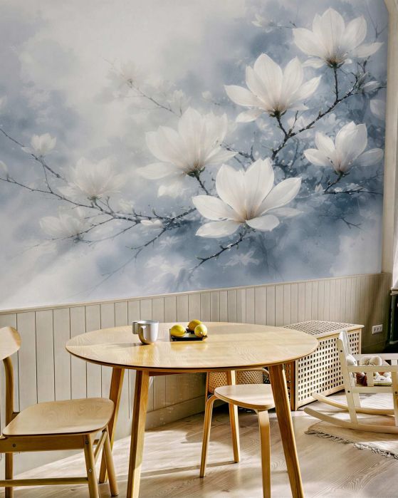 Fototapeta białe magnolie w błękitnej poświacie