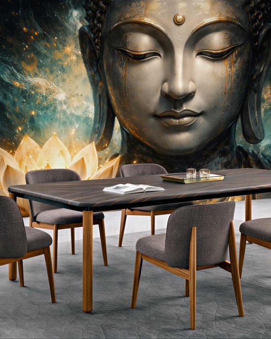 Fototapeta złoty budda z lotosem