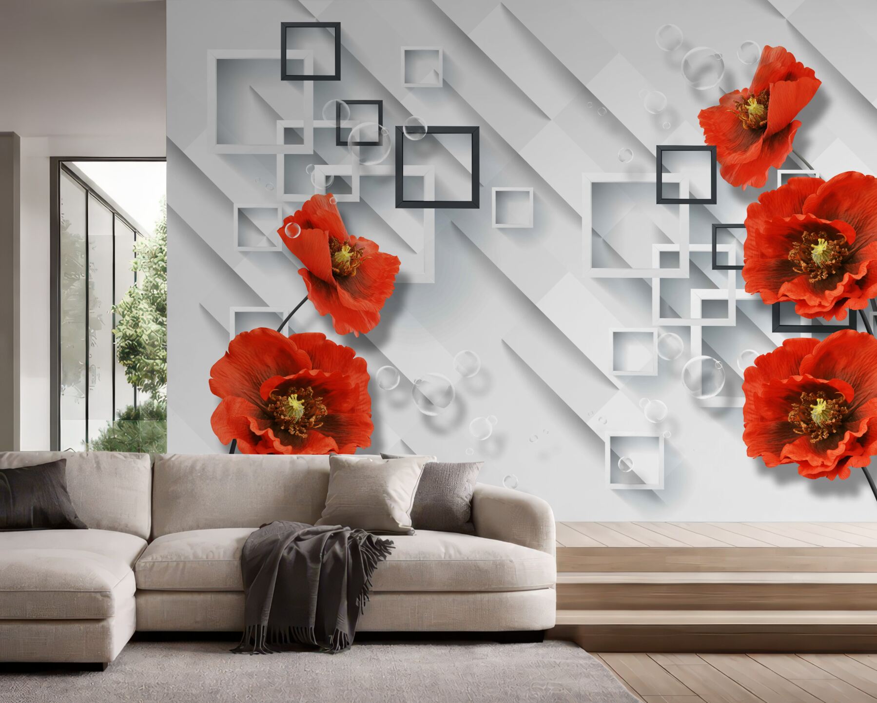 Fototapeta eleganckie czerwone maki na abstrakcyjnym tle
