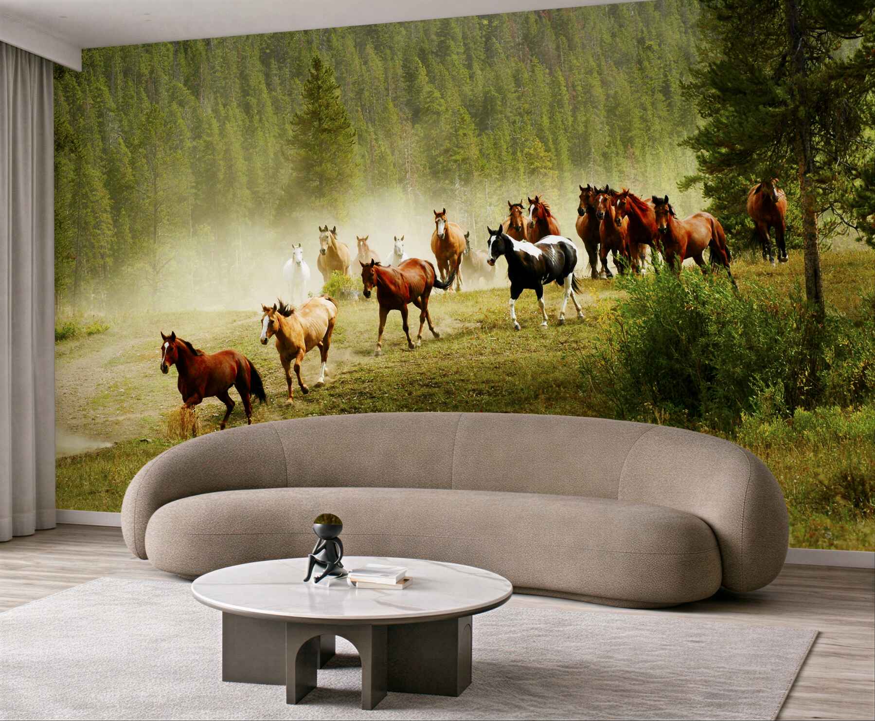 Fototapeta biegające konie po lesie