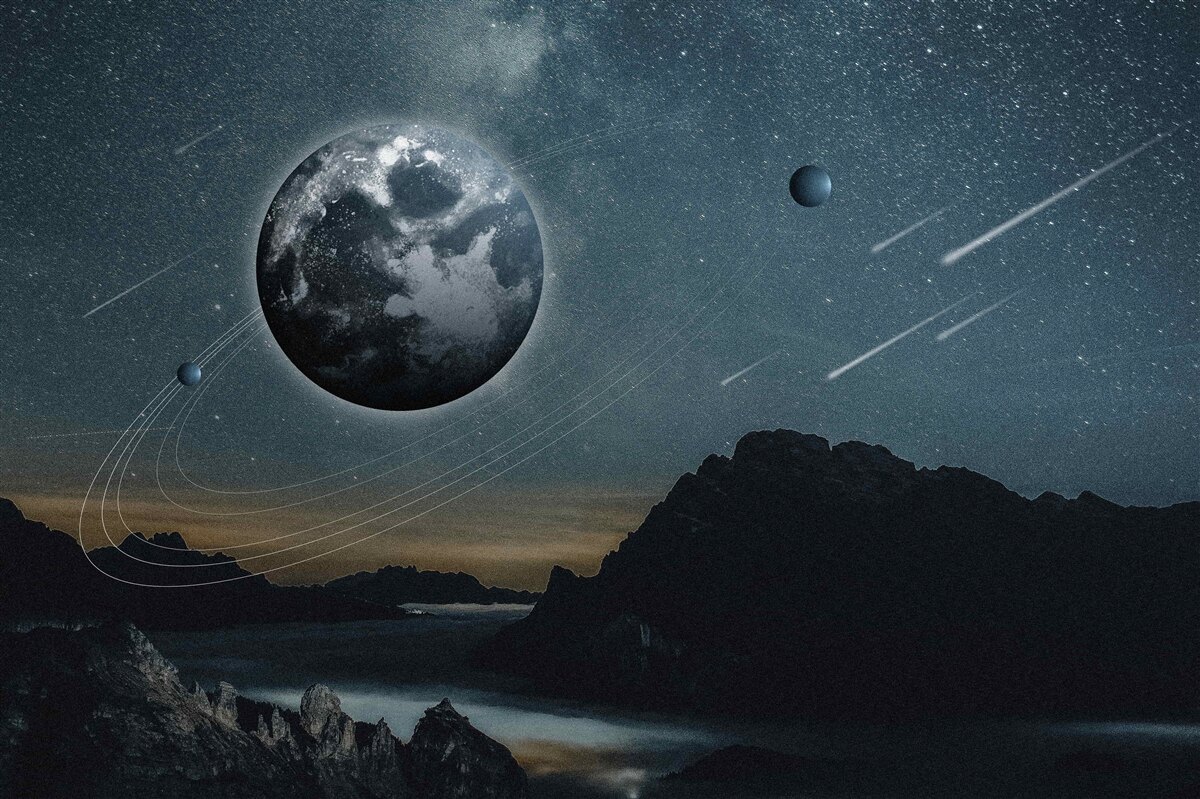 Fototapeta deszcz meteorów i księżyc