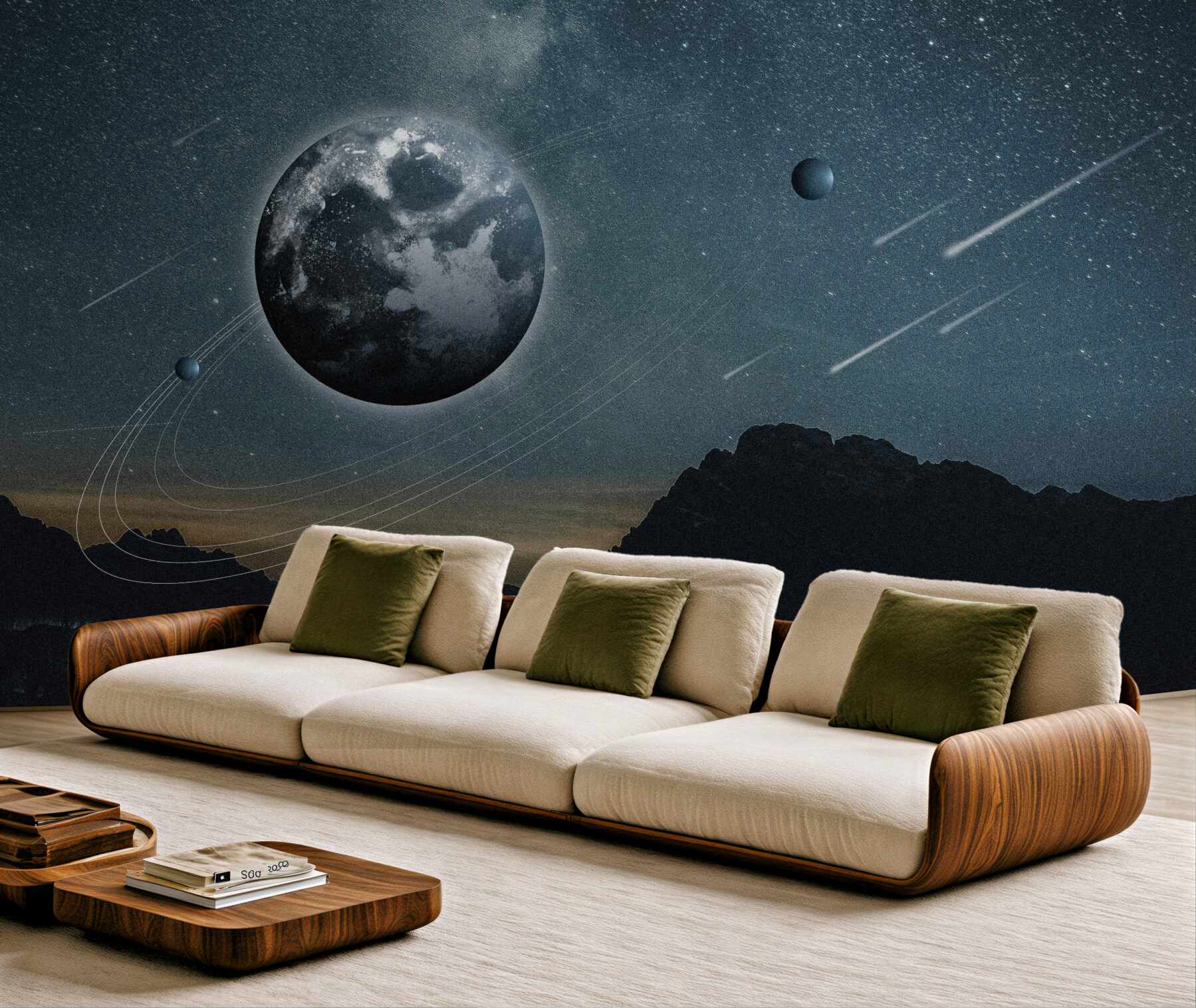 Fototapeta deszcz meteorów i księżyc