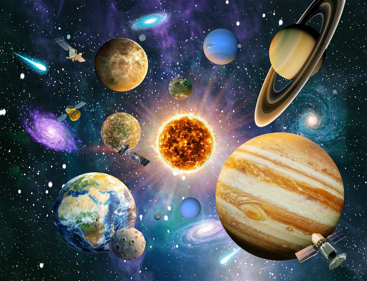 Fototapeta planety o różnych kształtach i kolorach