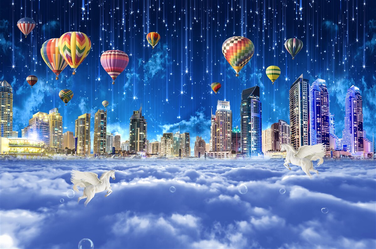 Fototapeta balony w nocnym mieście