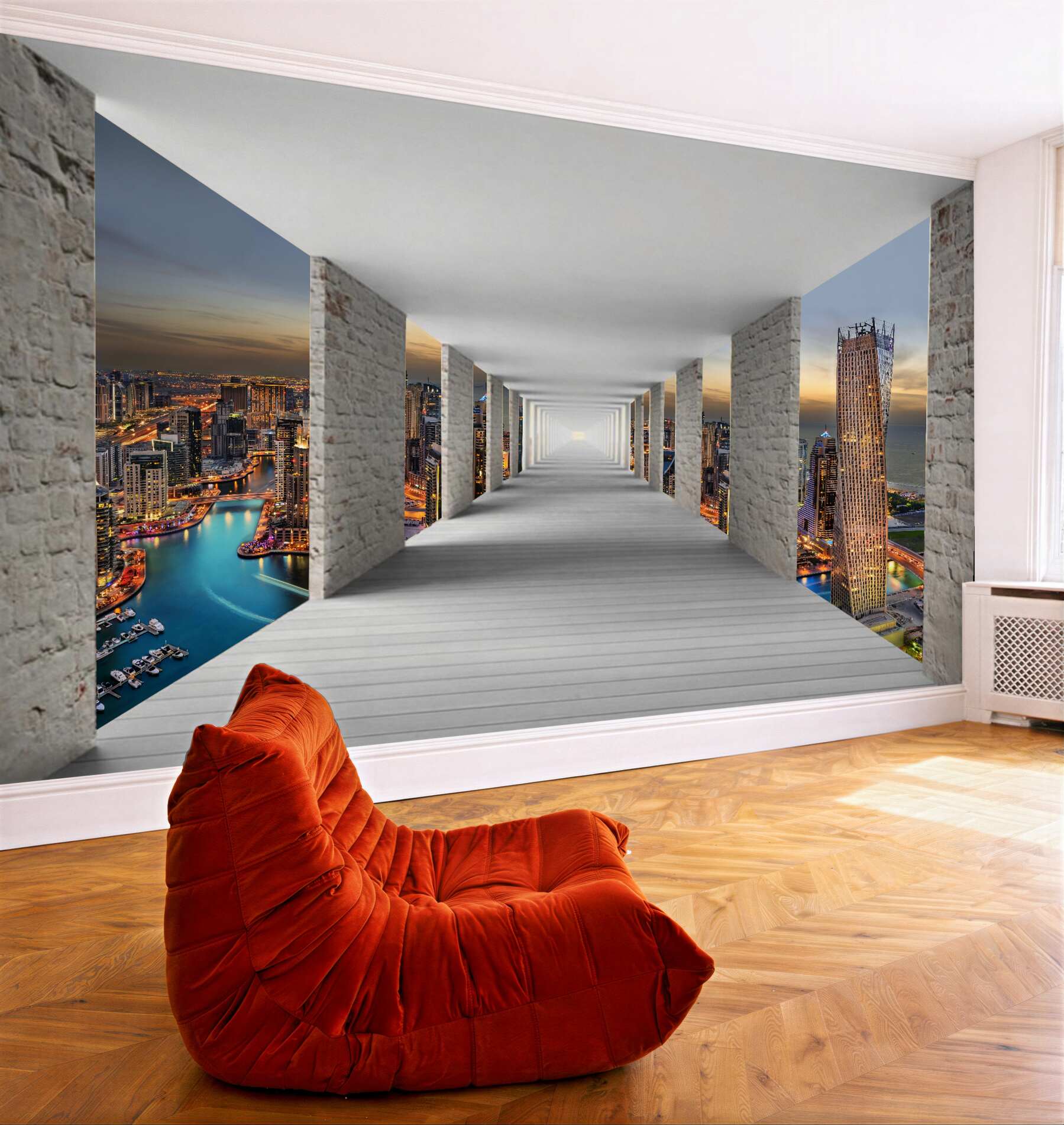 Fototapeta Korytarz 3d nad miastem