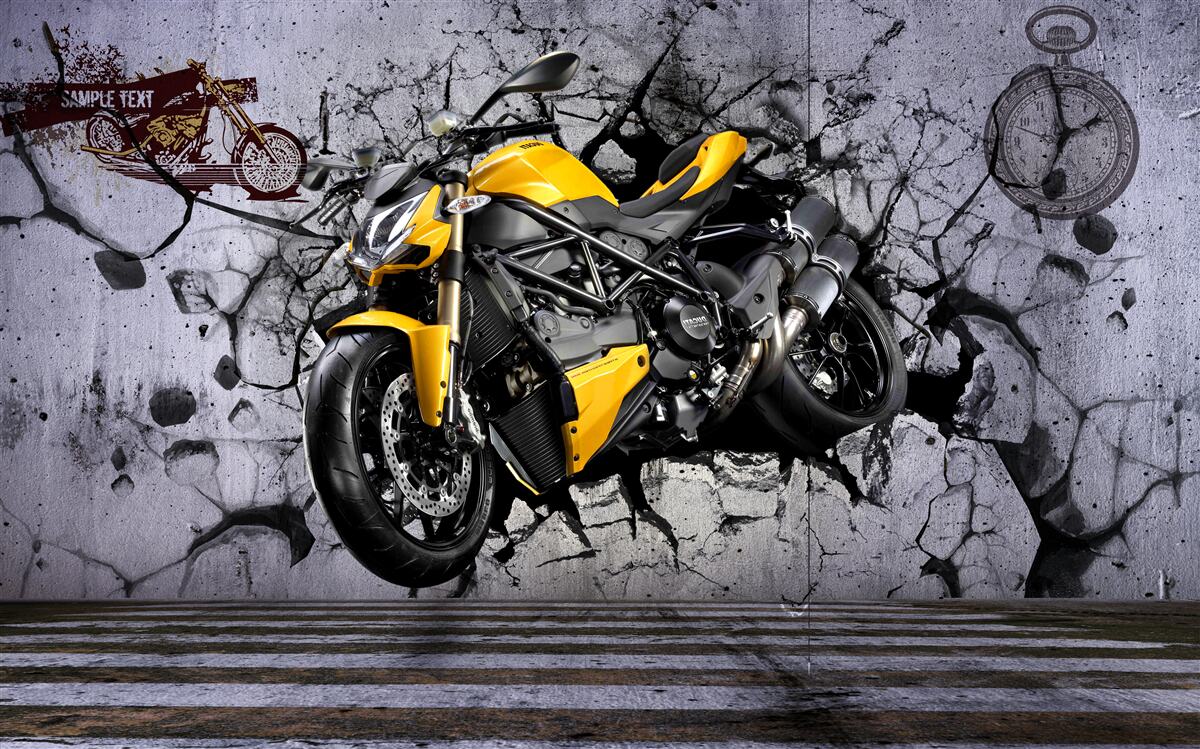 Fototapeta żółty motocykl na graffiti