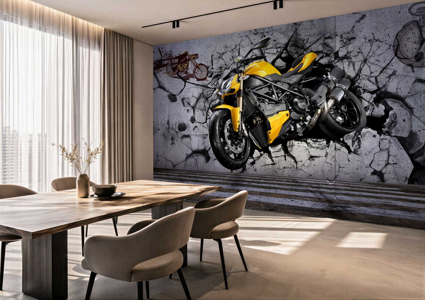 Fototapeta żółty motocykl na graffiti