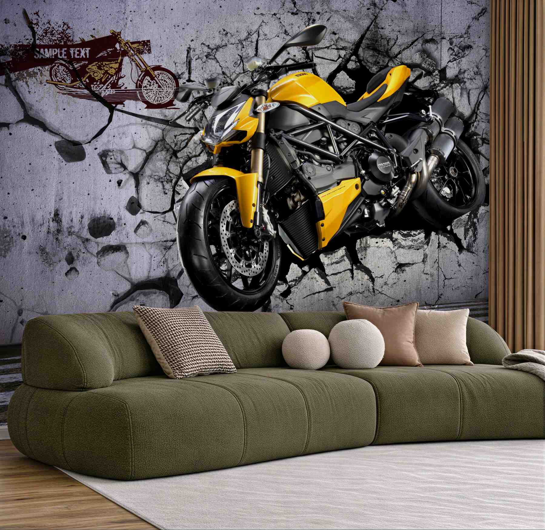 Fototapeta żółty motocykl na graffiti