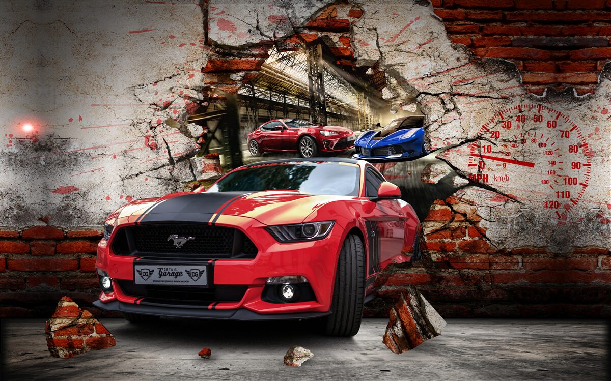 Fototapeta czerwony mustang w ścianie