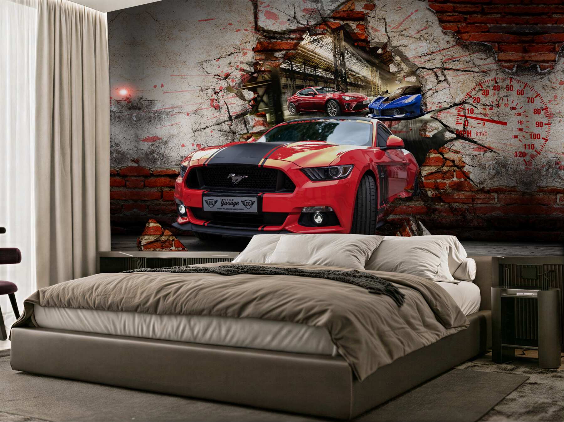 Fototapeta czerwony mustang w ścianie