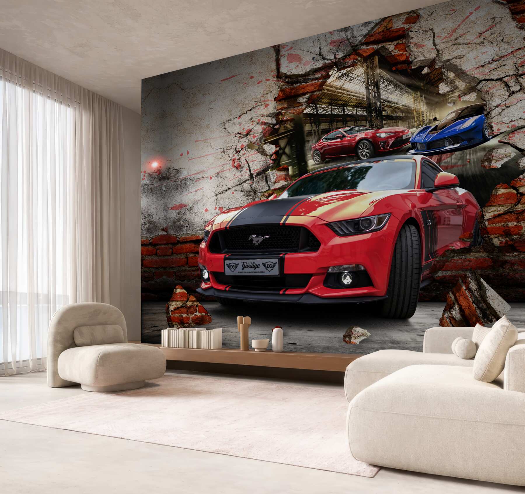 Fototapeta czerwony mustang w ścianie
