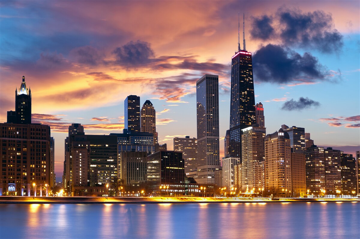 Fototapeta zachód słońca nad Chicago, Illinois
