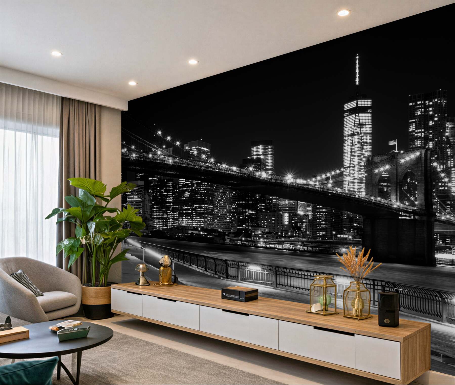 Fototapeta Manhattan i Most Brookliński w czerni i bieli