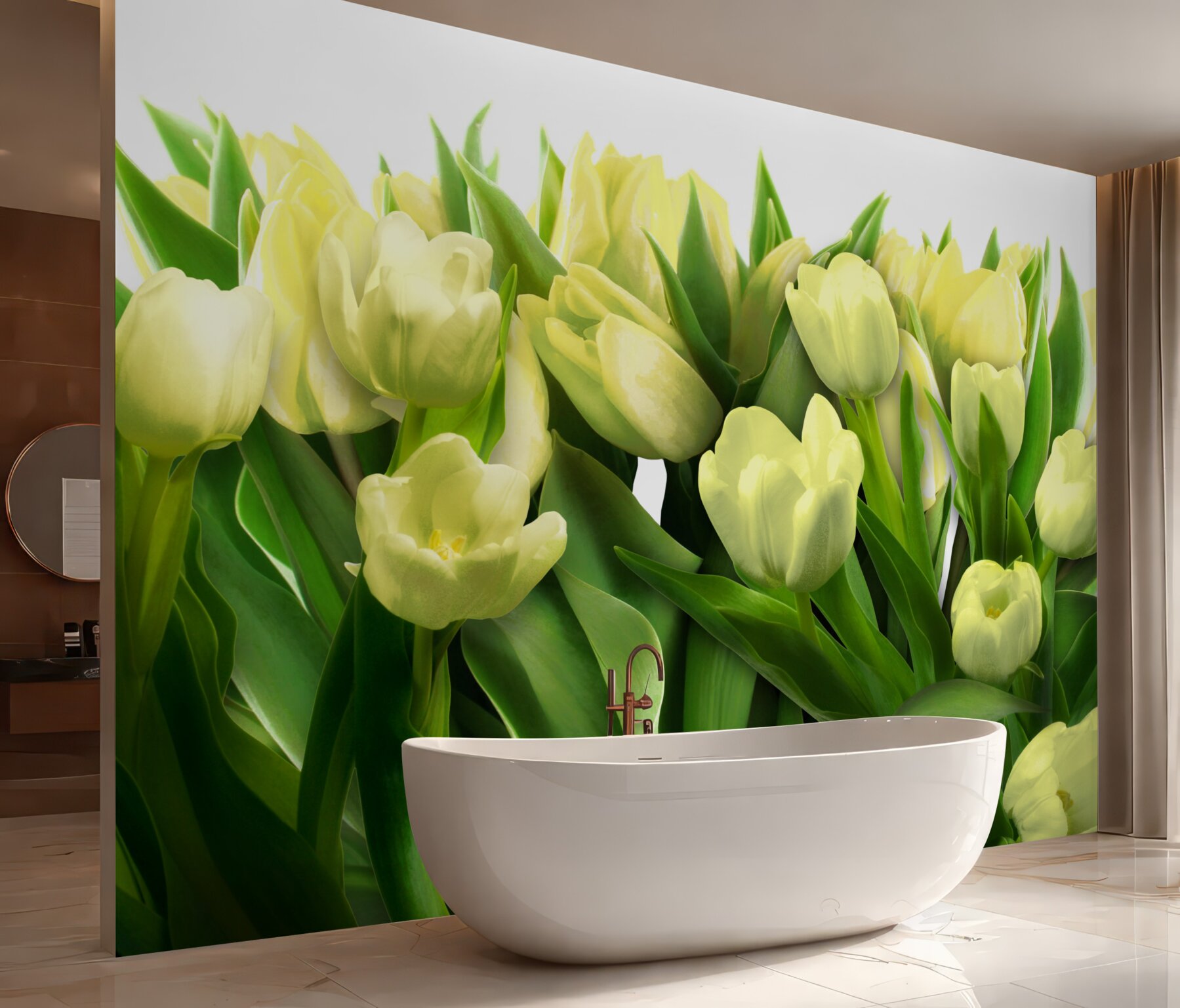Fototapeta żółte tulipany z zieleniną