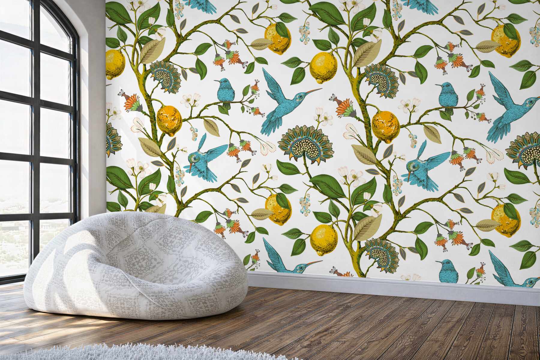 Fototapeta niebieskie kolibry i cytryny