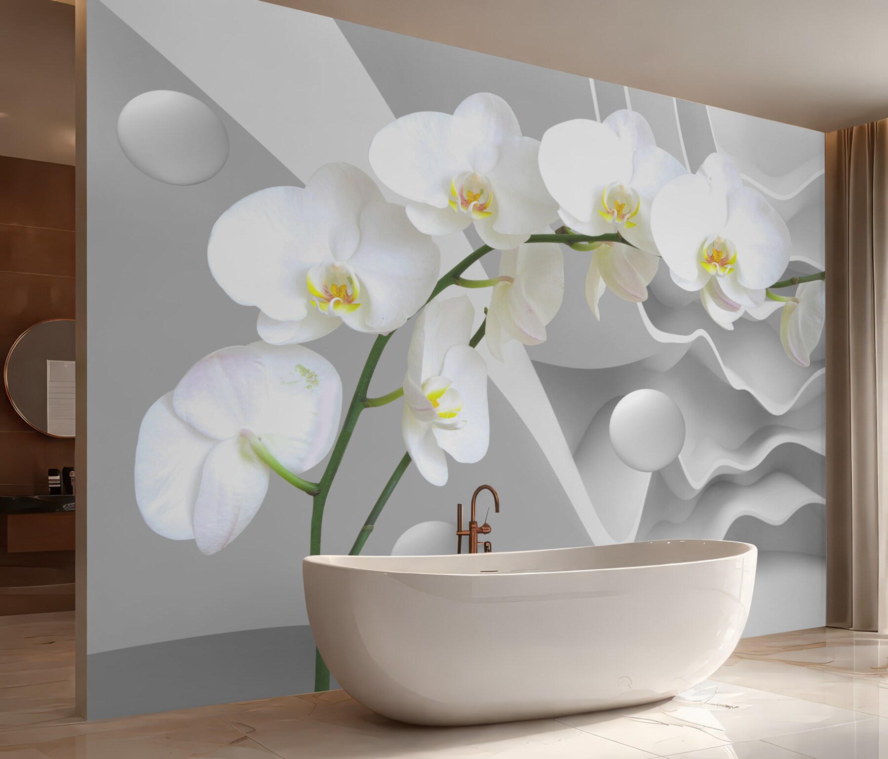 Fototapeta biała orchidea na szarym tle