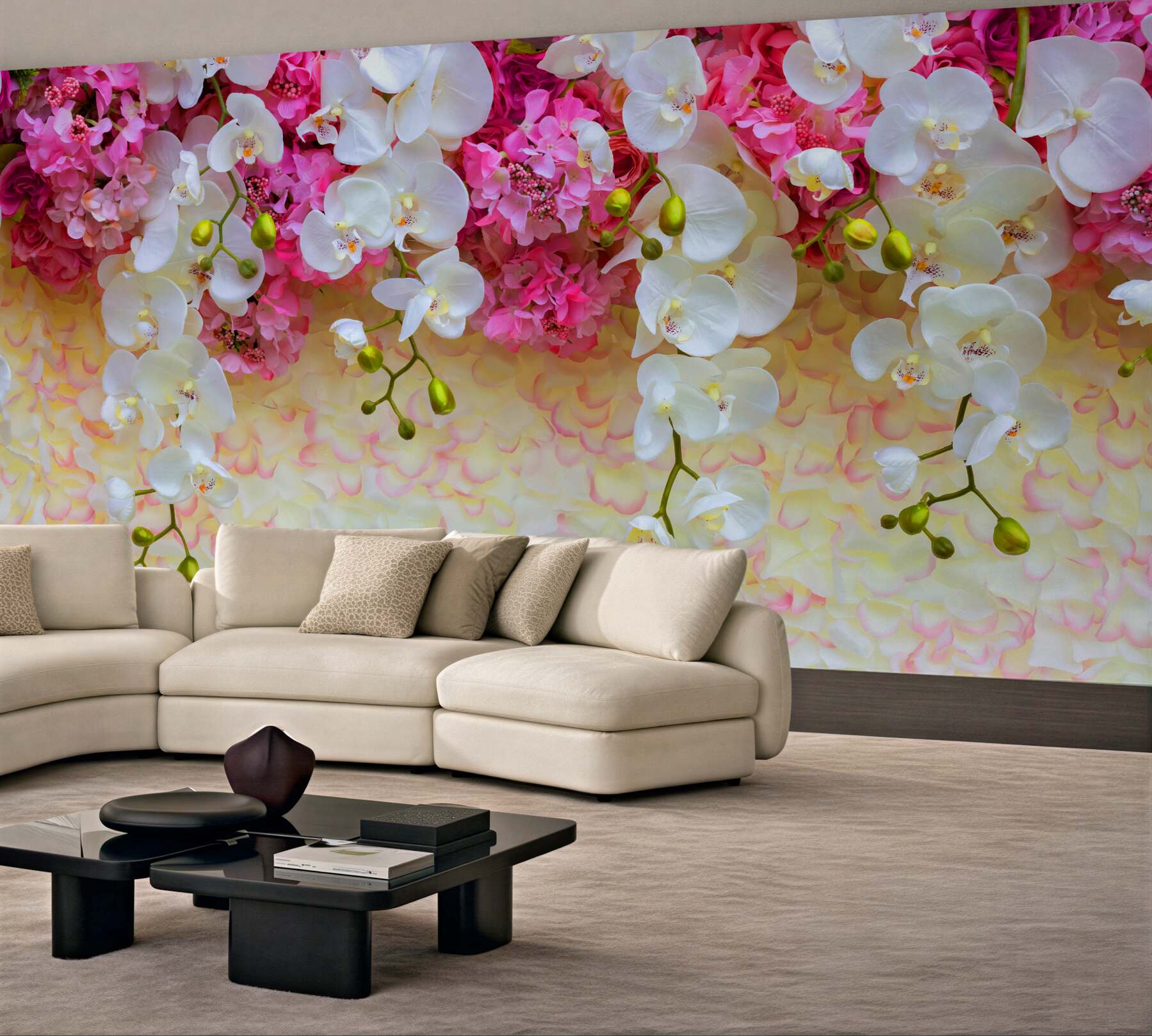 Fototapeta wieszanie białych orchidei z różowymi