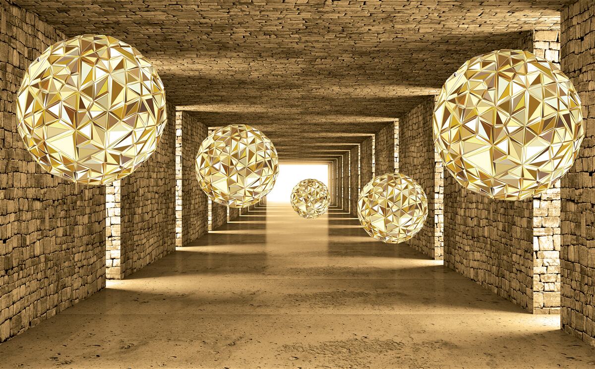 Fototapeta kule i tunel w abstrakcji złotych odcieni