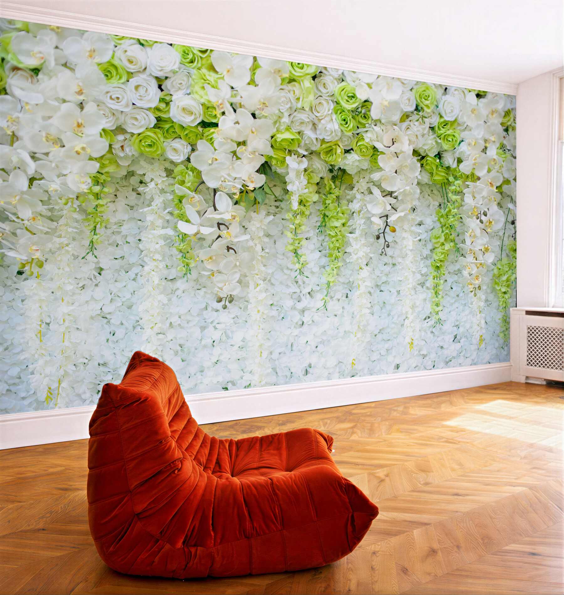 Fototapeta białe gałęzie orchidei i różne róże