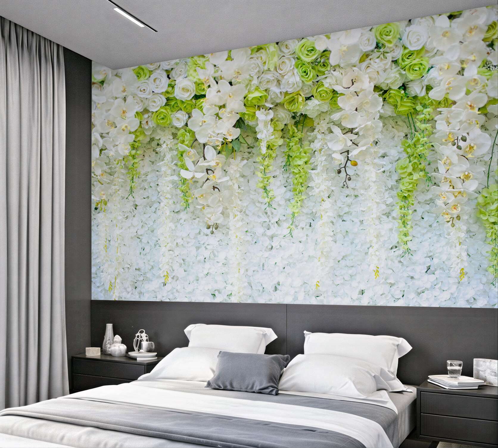 Fototapeta białe gałęzie orchidei i różne róże