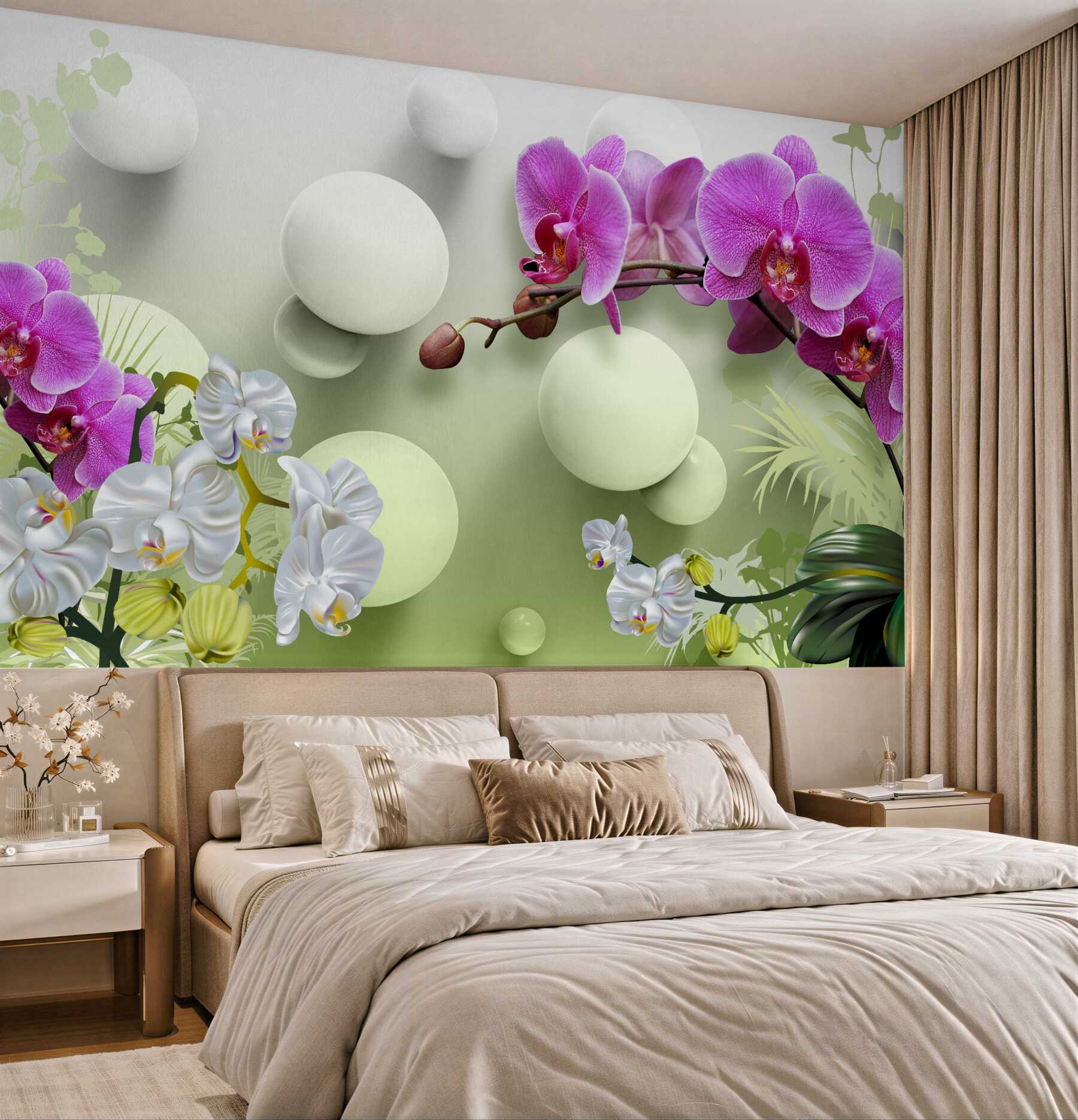 Fototapeta liliowe i białe orchidee