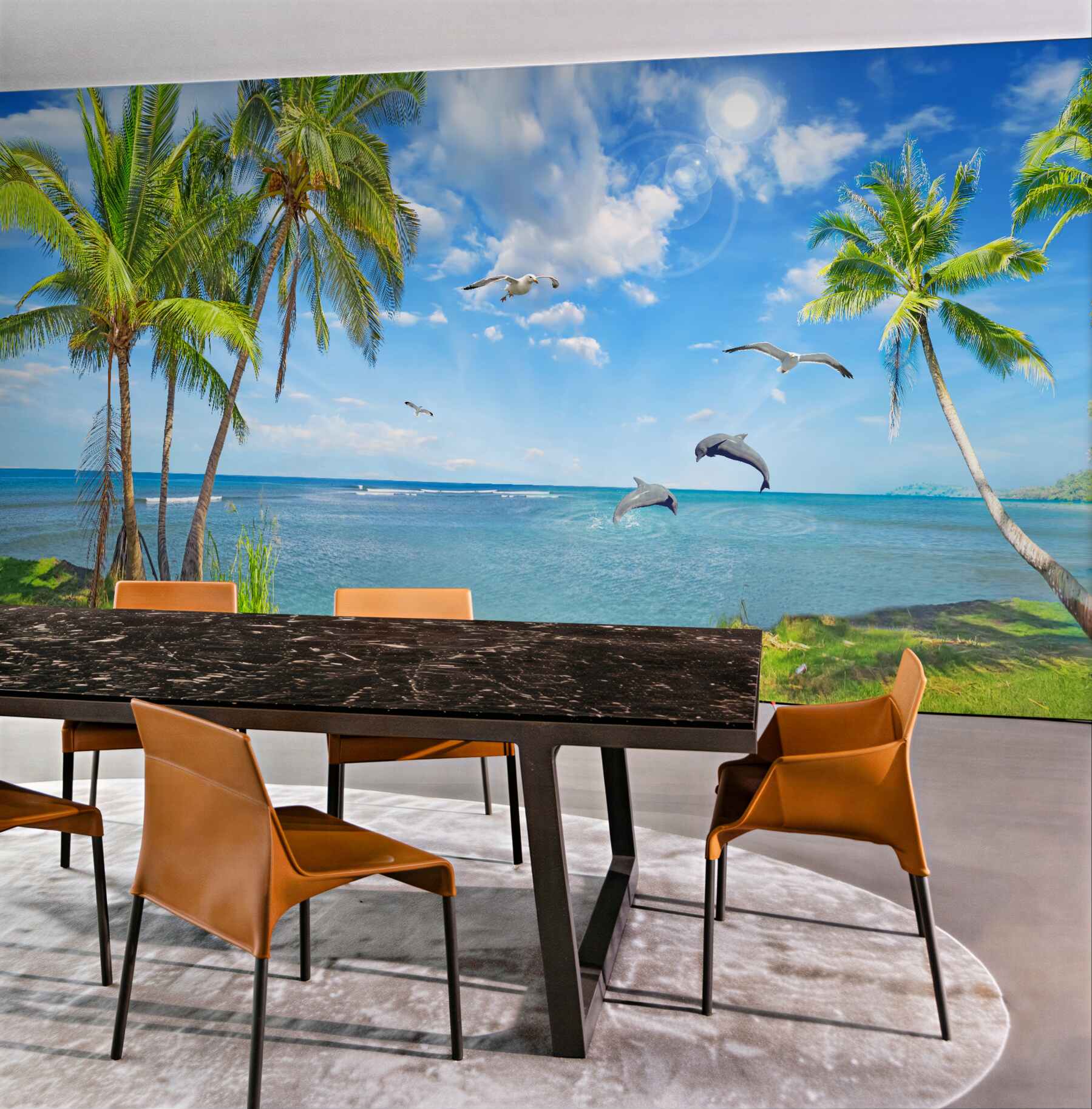 Fototapeta krajobraz plaży z delfinami