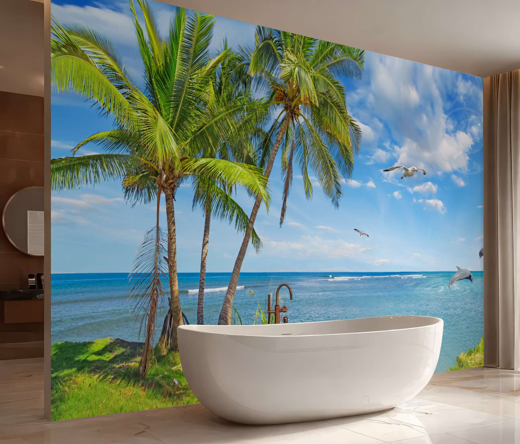 Fototapeta krajobraz plaży z delfinami