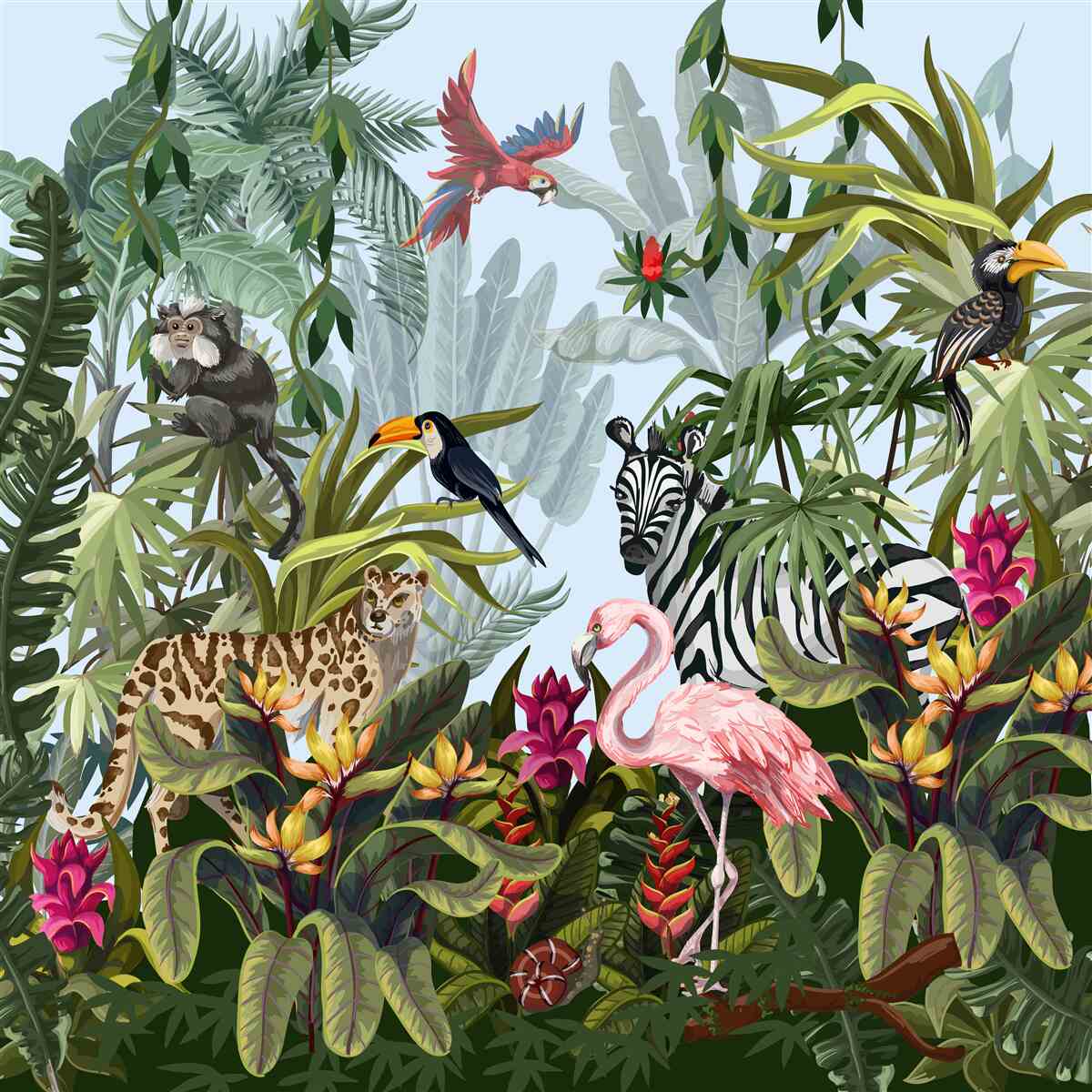 Fototapeta flora i fauna dżungli w ciągu dnia