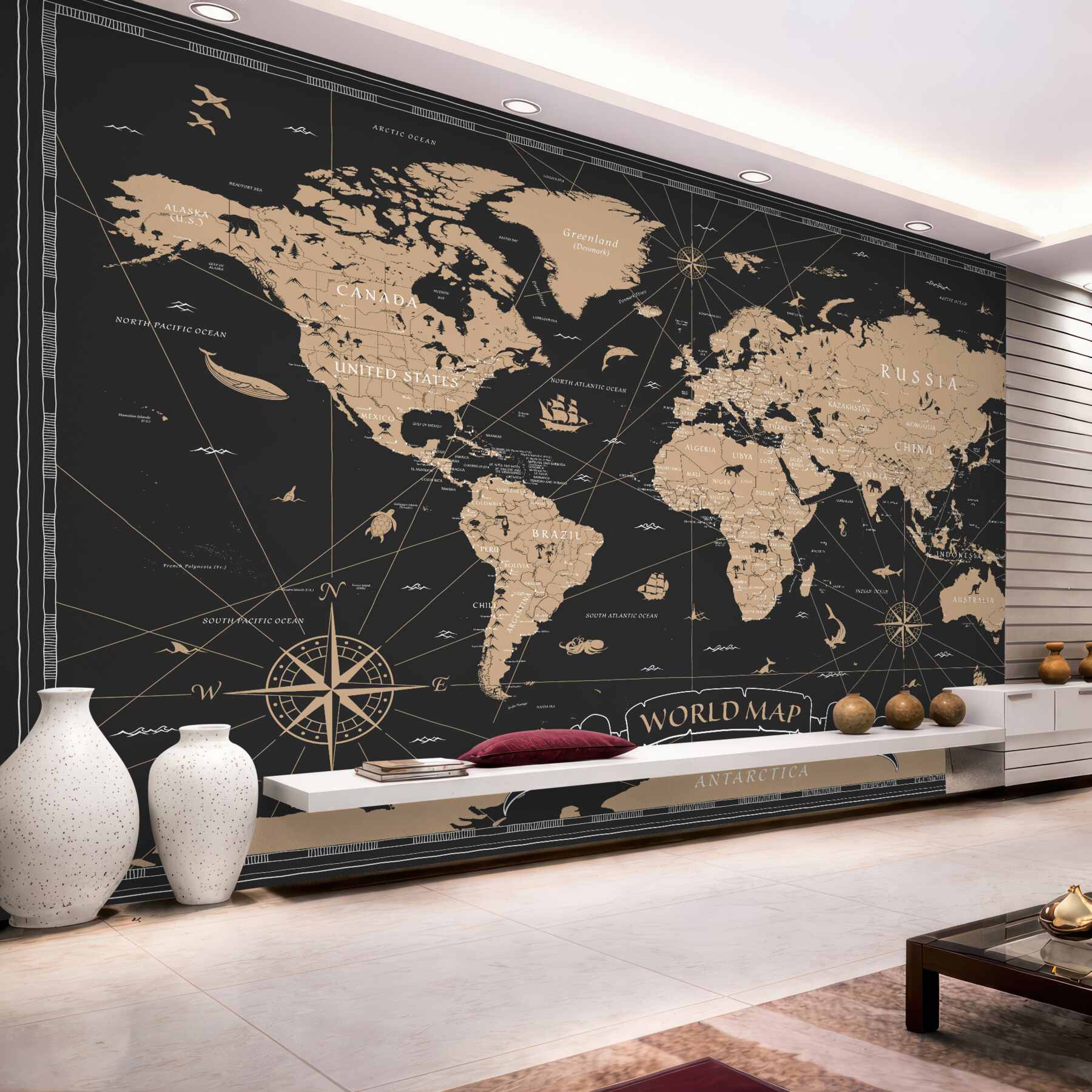 Fototapeta mapa świata na czarnym tle