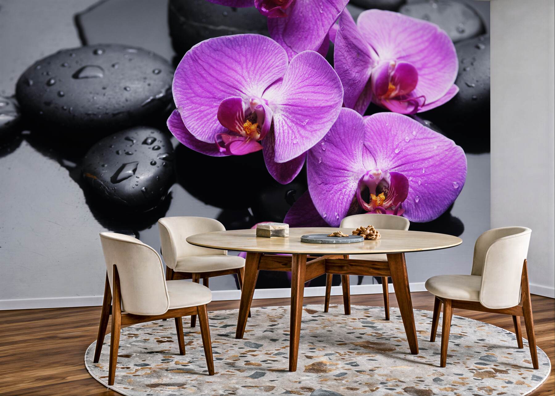 Fototapeta fioletowe orchidee na wodzie w pobliżu kamieni