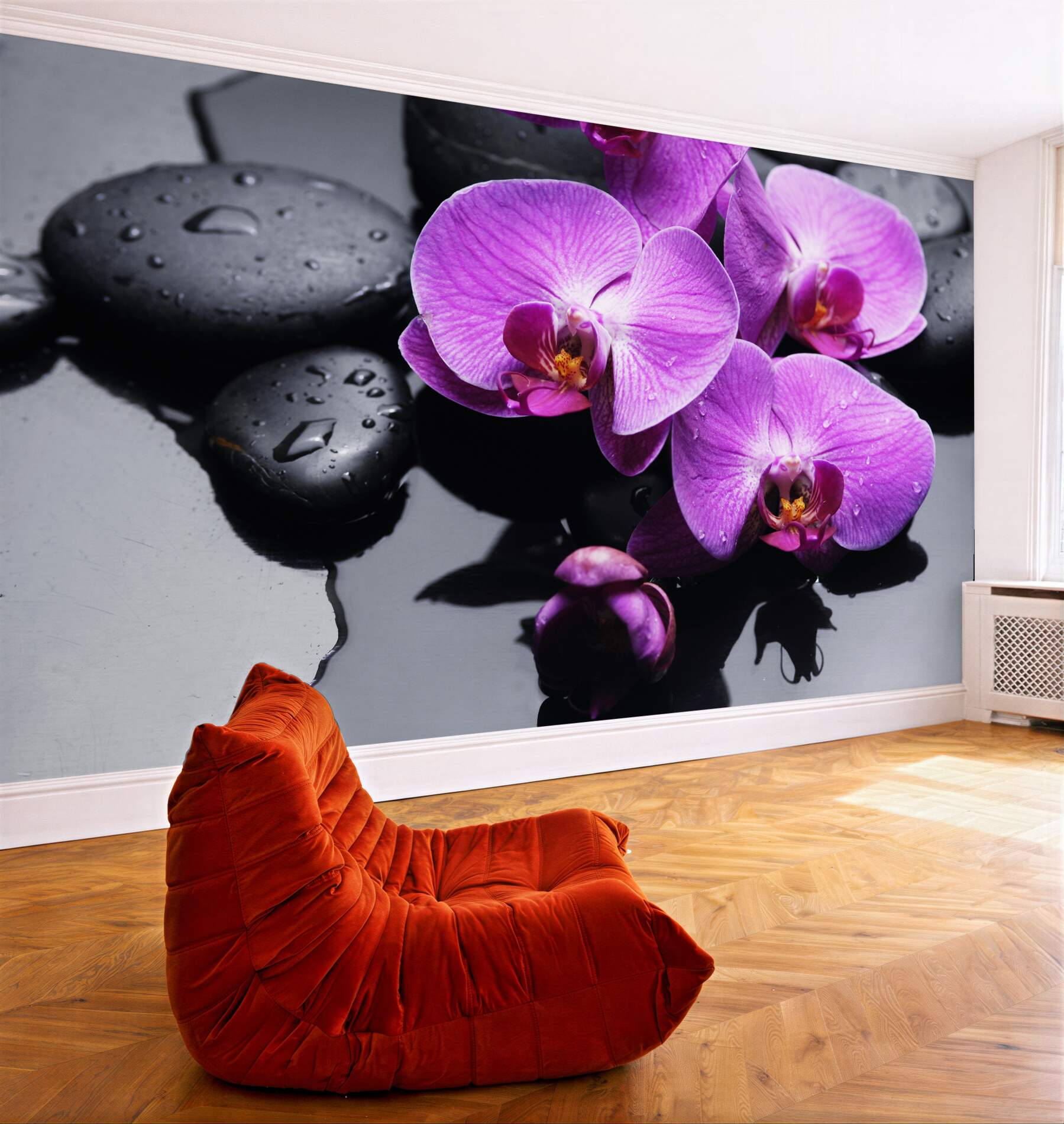 Fototapeta fioletowe orchidee na wodzie w pobliżu kamieni