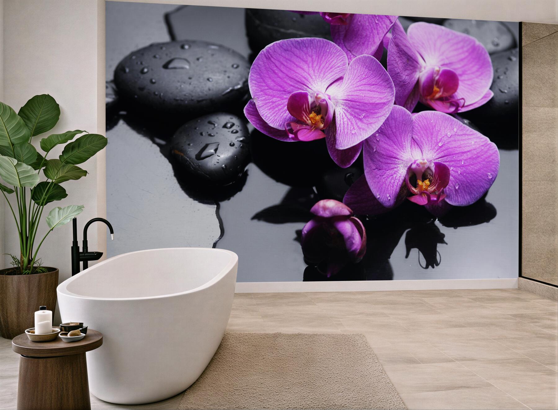 Fototapeta fioletowe orchidee na wodzie w pobliżu kamieni