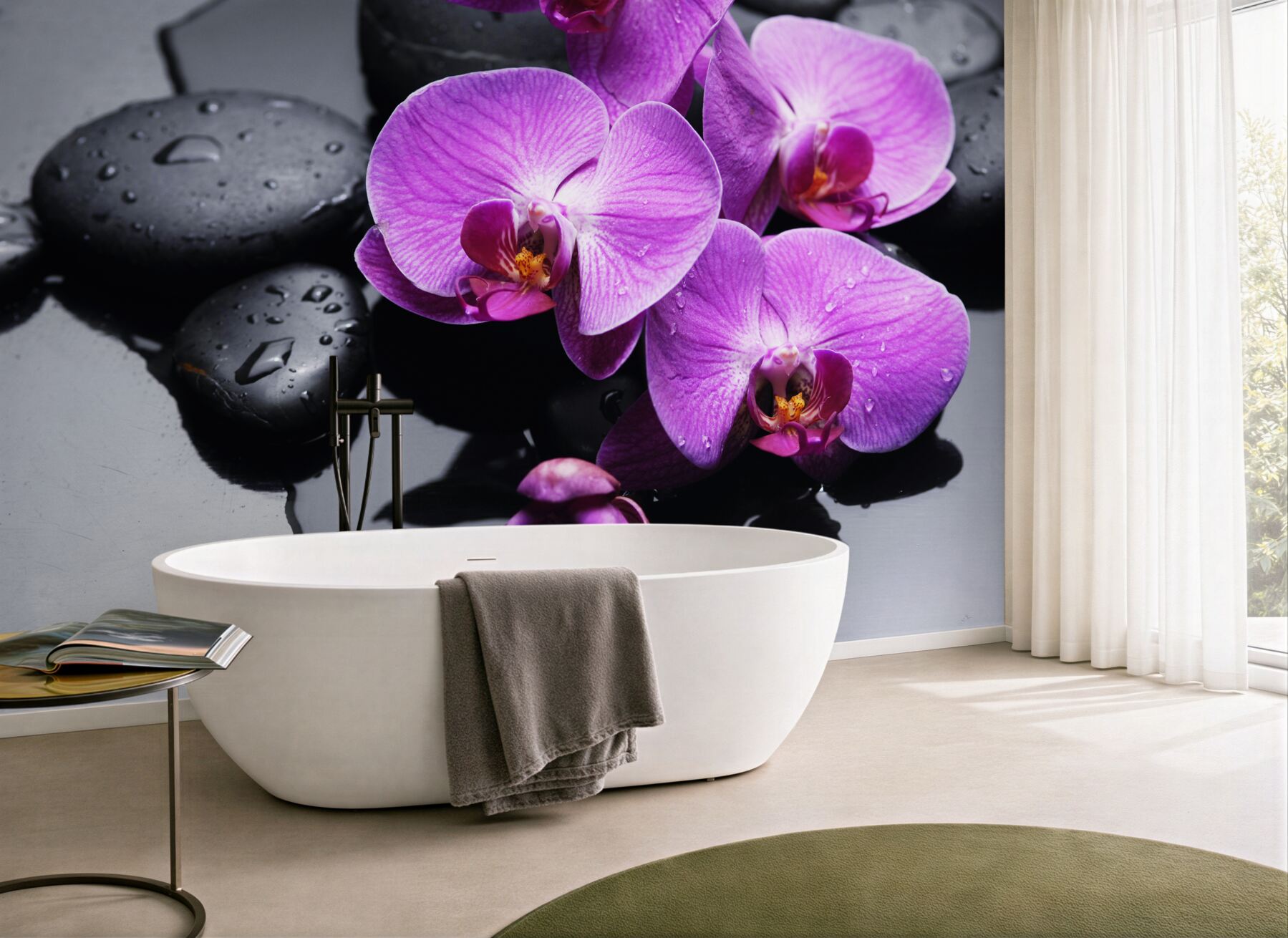 Fototapeta fioletowe orchidee na wodzie w pobliżu kamieni