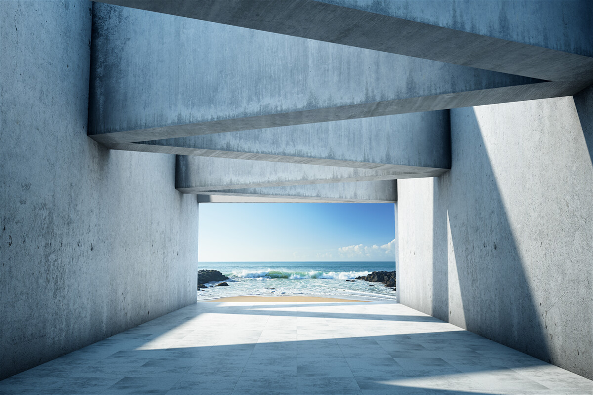 Fototapeta tunel wykonany z betonowych kolumn na suficie