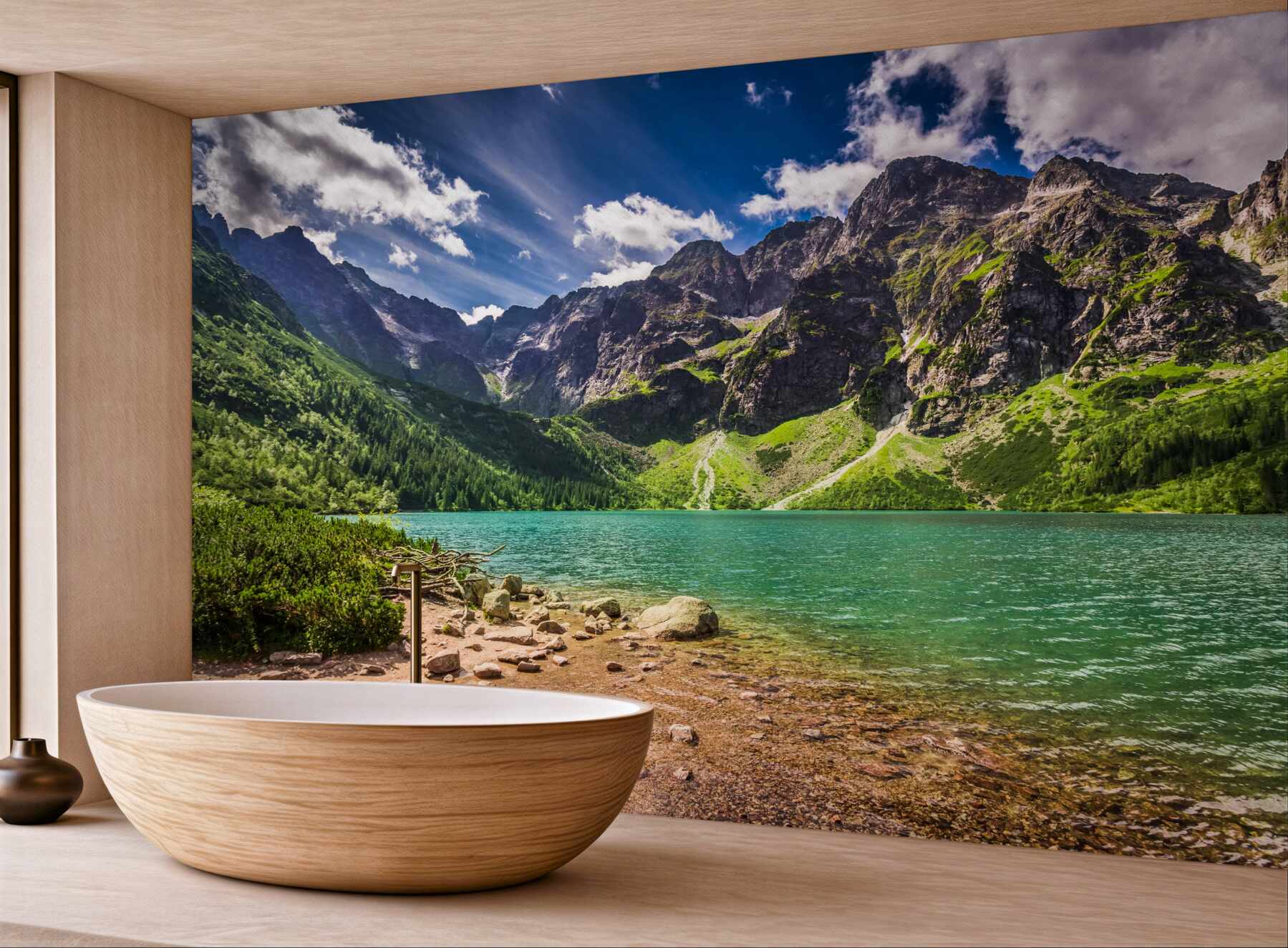 Fototapeta góry w pobliżu zielonego jeziora w letni dzień