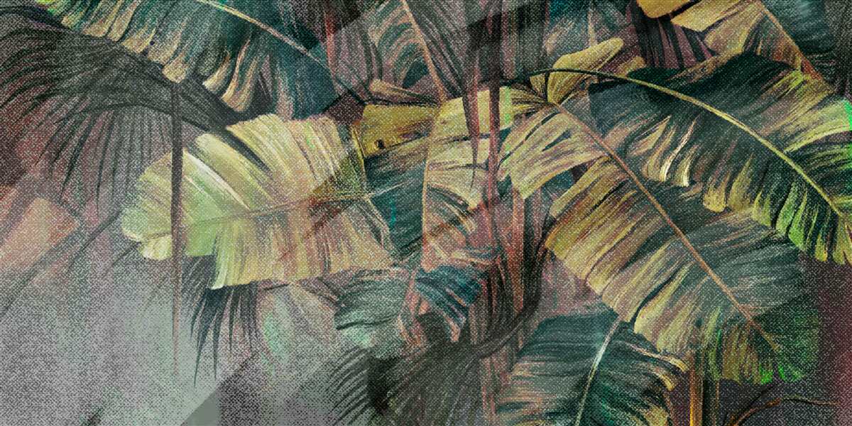 Fototapeta grube liście palm w deszczu