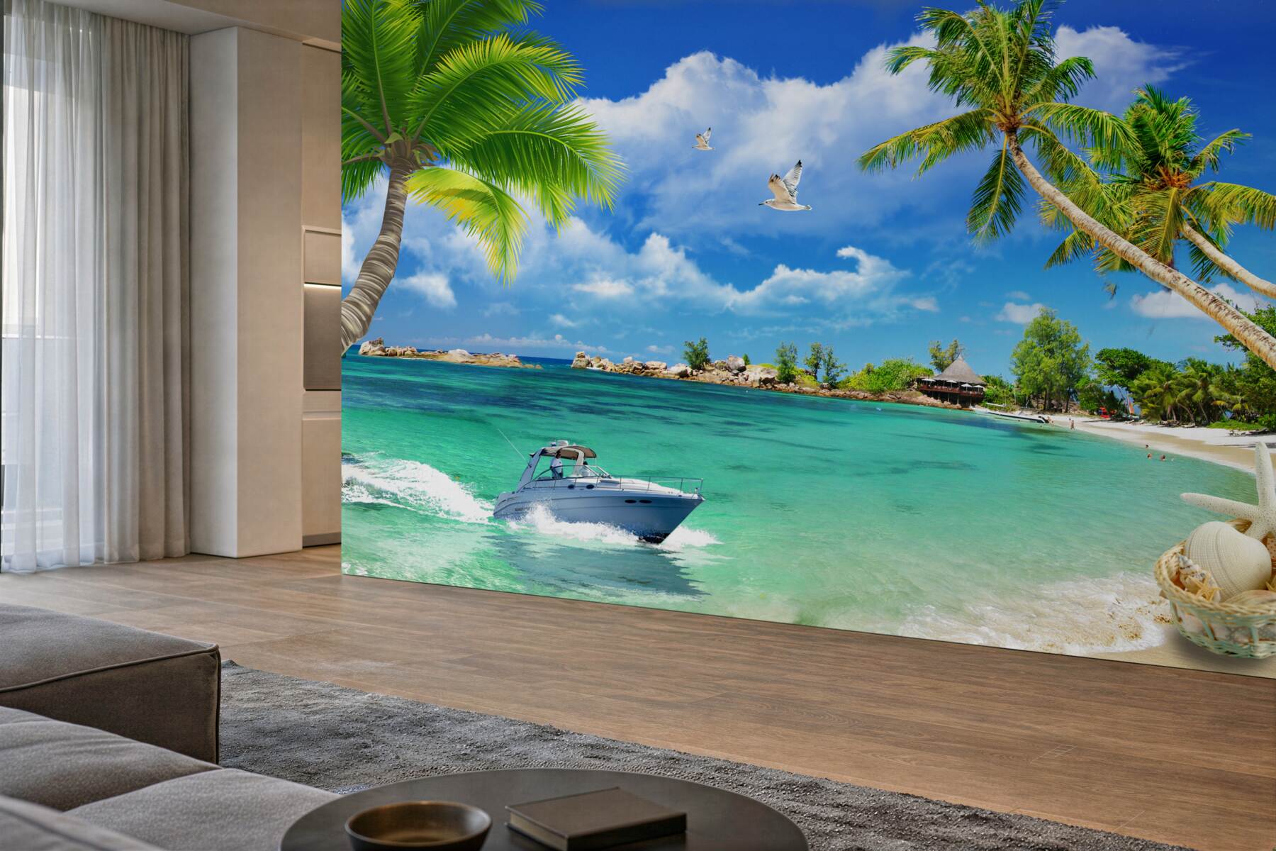 Fototapeta jacht płynie w kierunku plaży wyspy