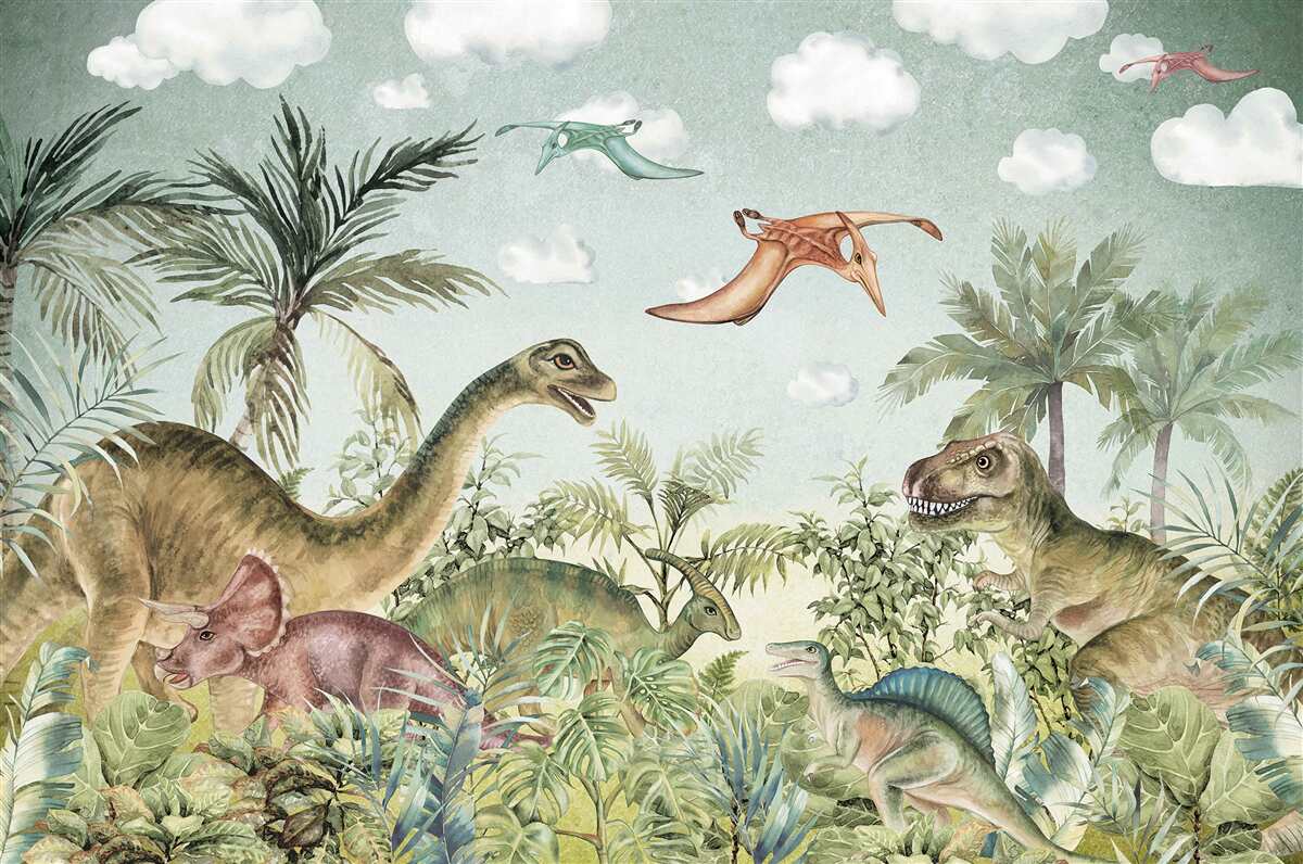 Fototapeta dinozaury na zielono
