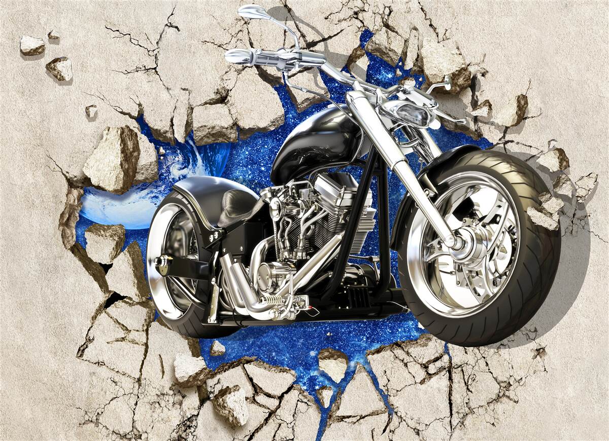 Fototapeta czarny motocykl namalowany na ścianie