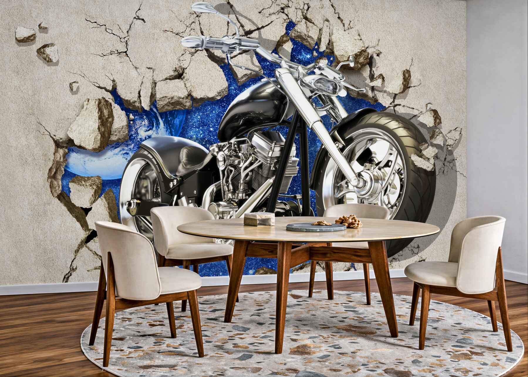 Fototapeta czarny motocykl namalowany na ścianie