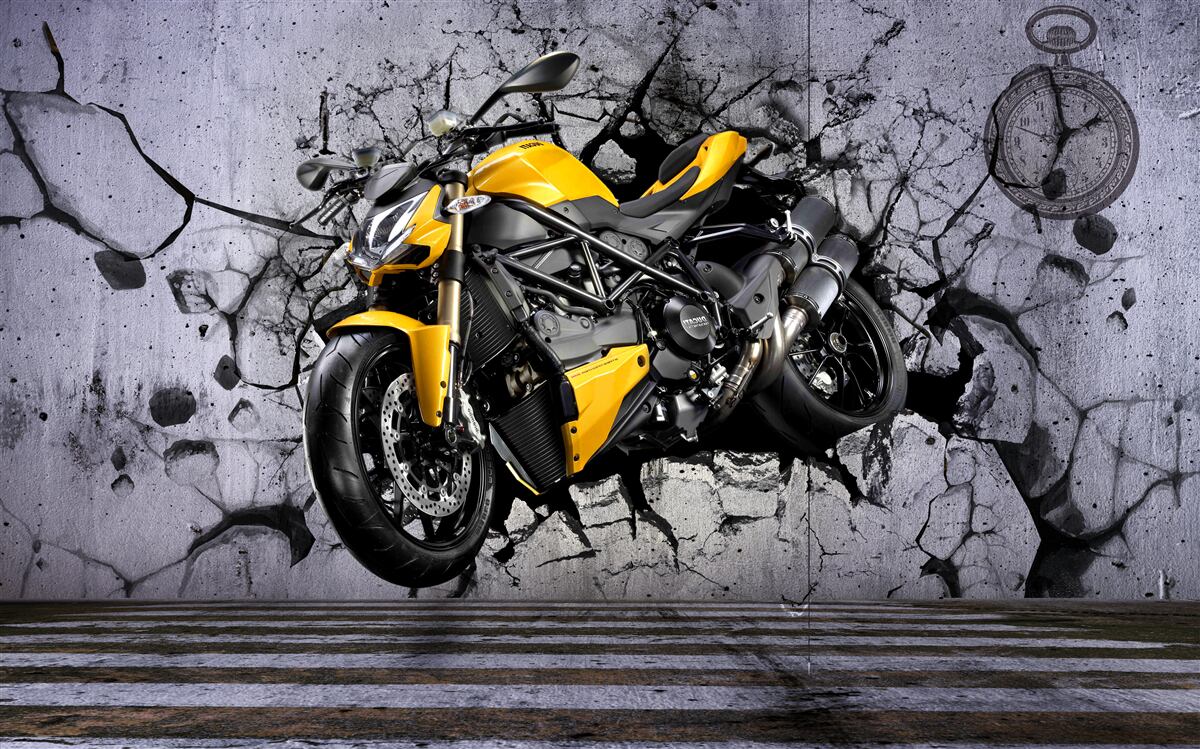 Fototapeta graffiti z żółtym motocyklem
