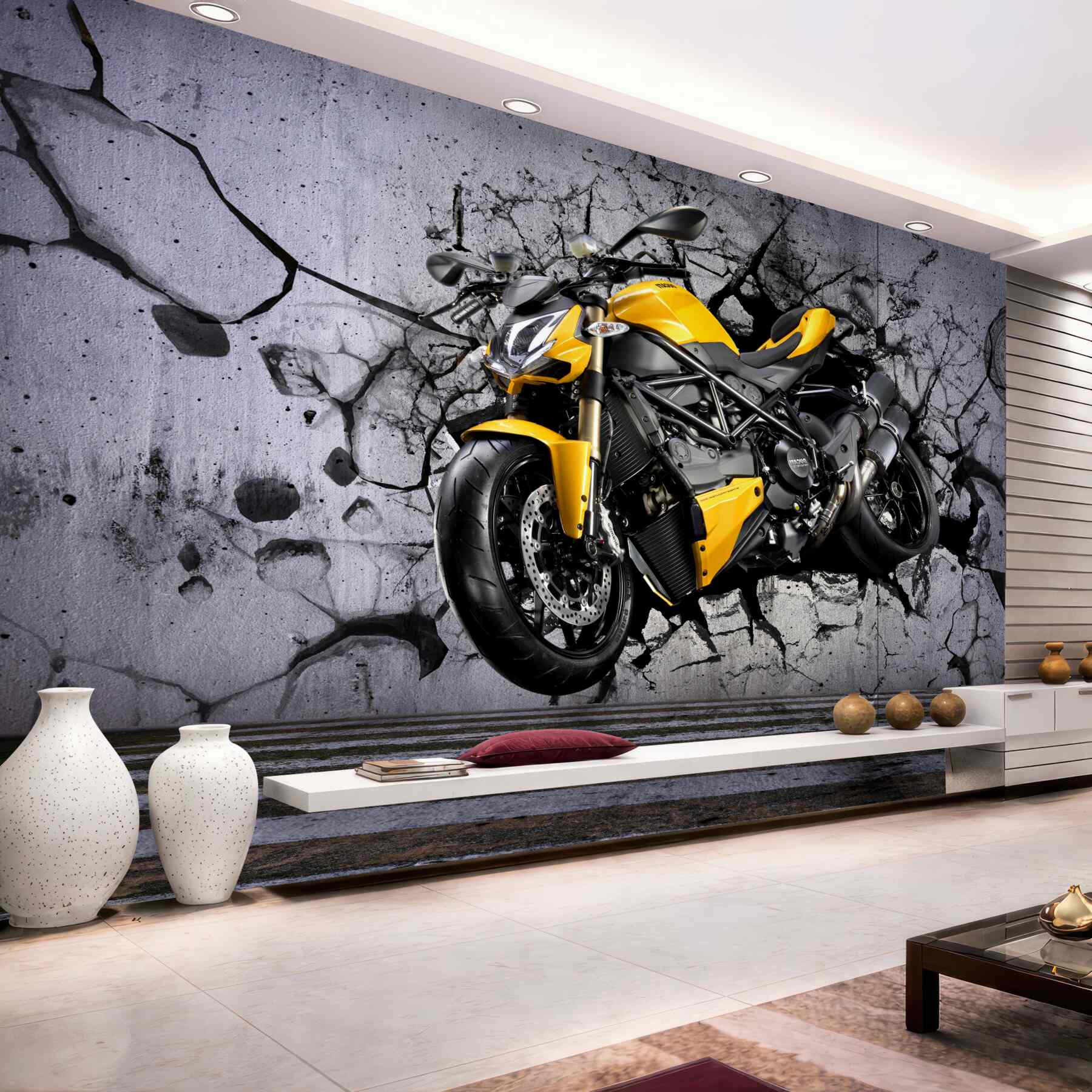 Fototapeta graffiti z żółtym motocyklem