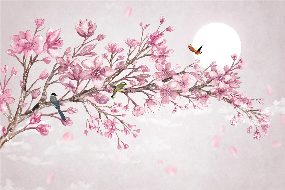 Fototapeta wspaniała różowa gałąź magnolii w jasny dzień