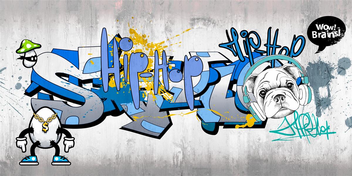 Fototapeta pies z graffiti ze słuchawkami