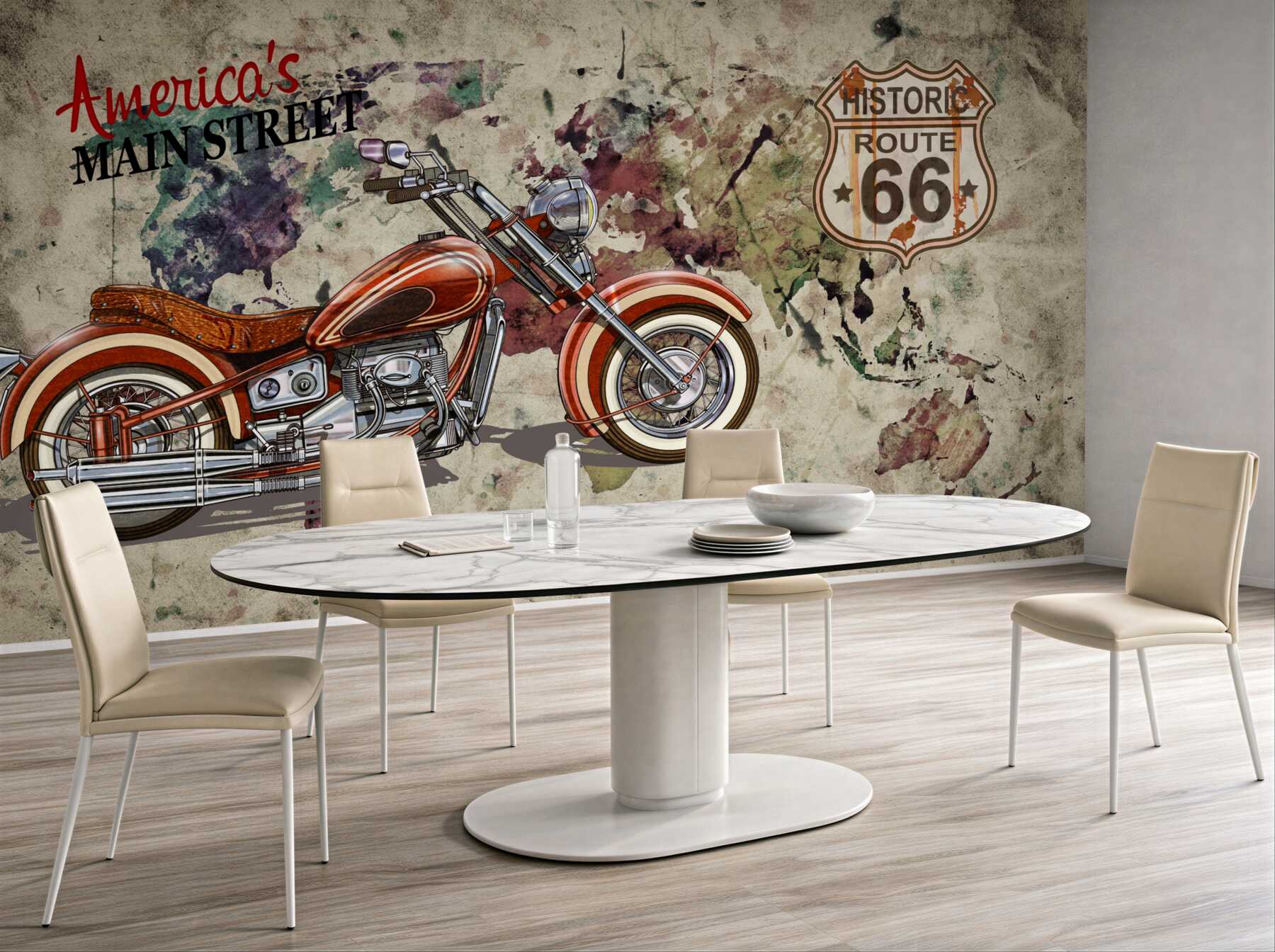 Fototapeta czerwony motocykl na ścianie