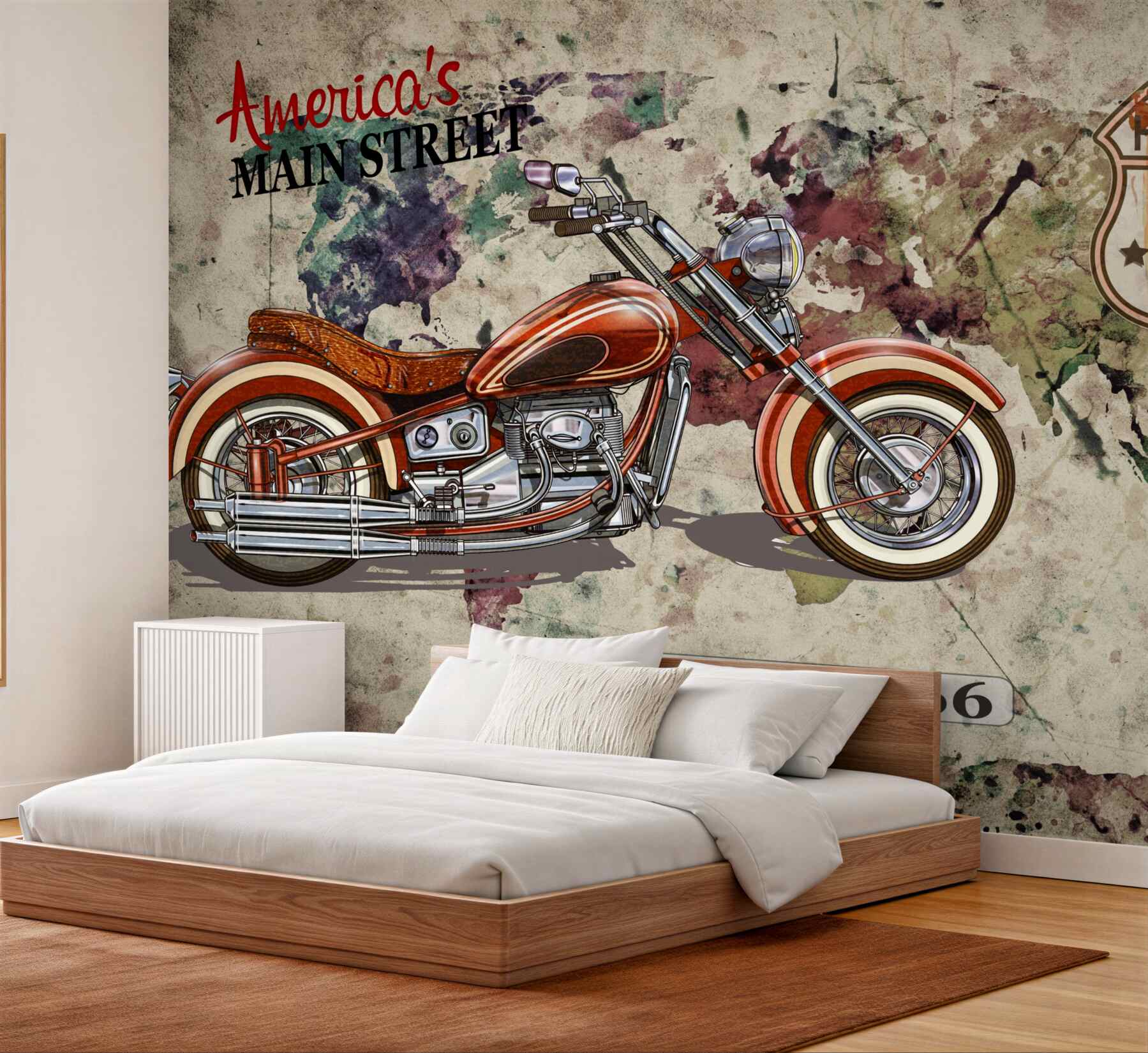 Fototapeta czerwony motocykl na ścianie