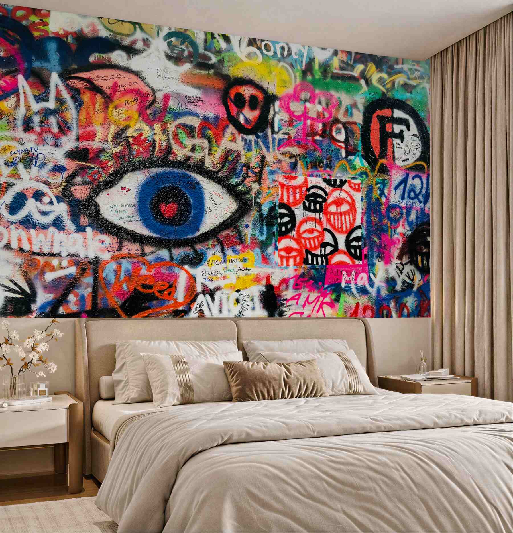 Fototapeta jasne postacie malowane graffiti