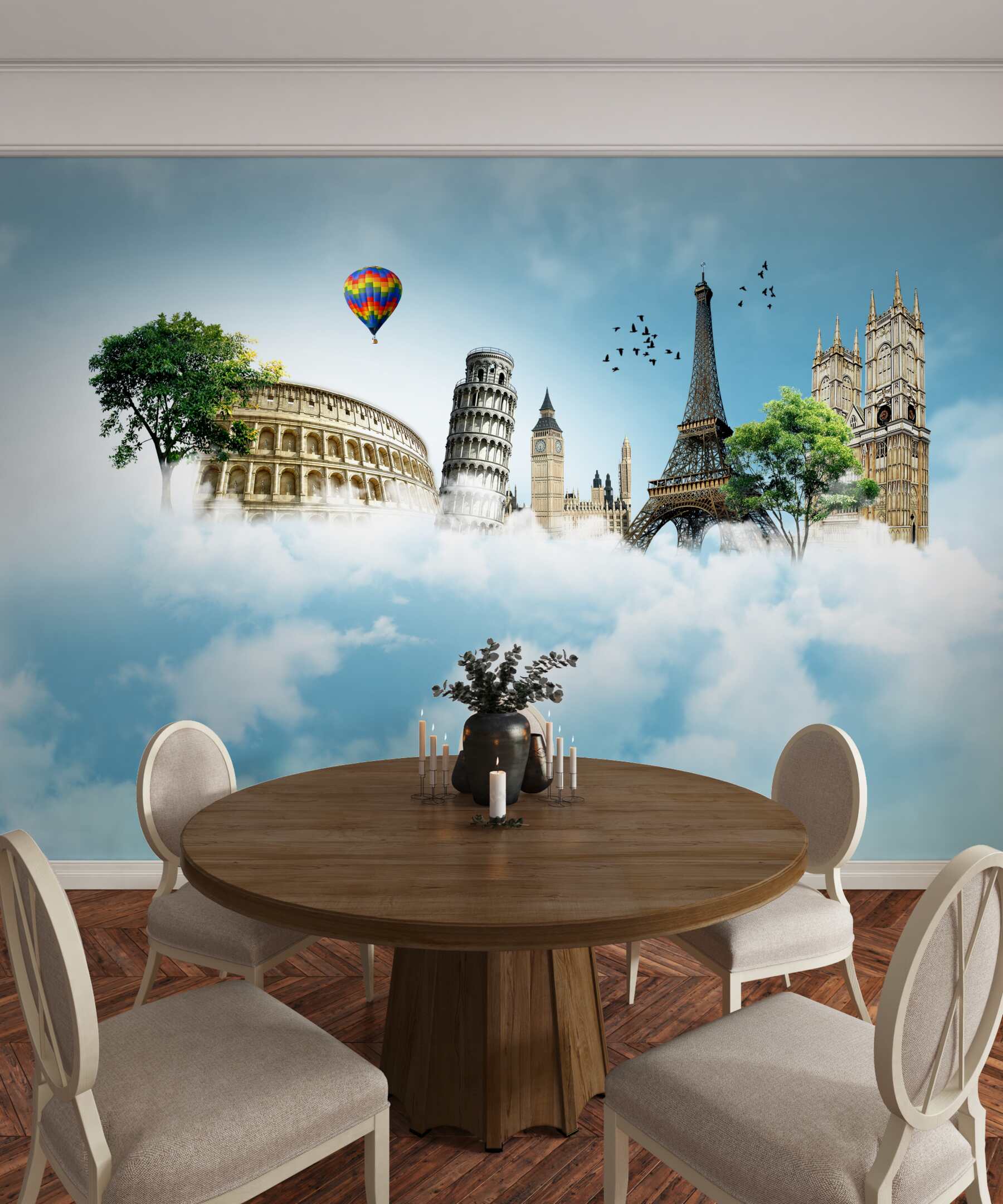 Fototapeta Zabytki europejskich miast w chmurach